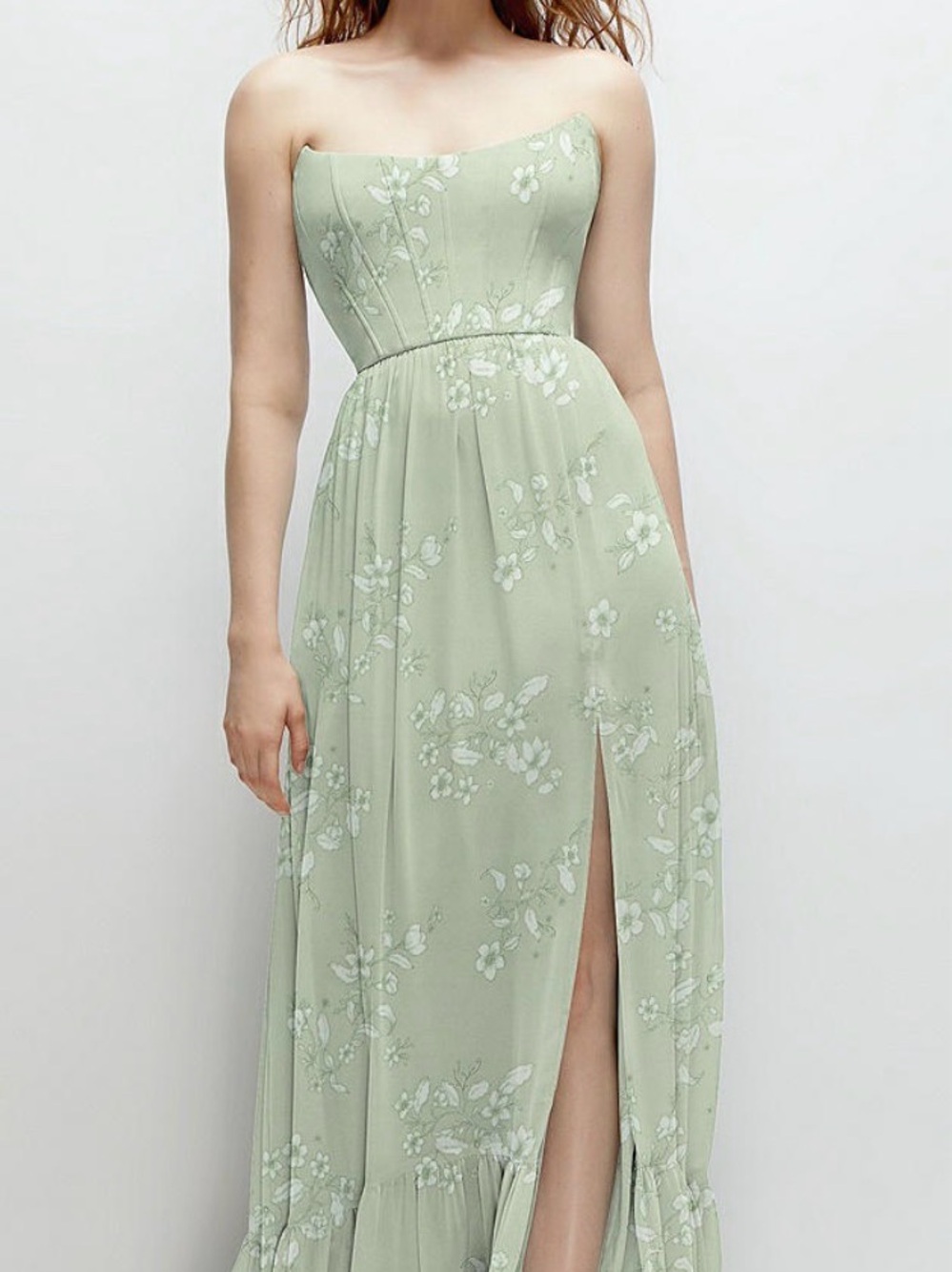 Strapless Floral Maxi Dress in Light Sage